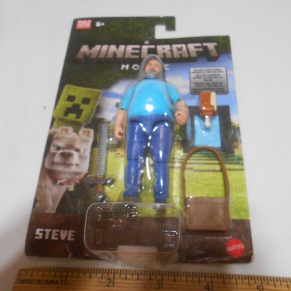 NEW A MINECRAFT MOVIE STEVE ACTION FIGURE w/ ACCESSORIES MATTEL JACK BLACK - Picture 2 of 9